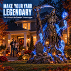Giant Grim Reaper Halloween Yard Decoration with Glowing Blue Ghosts