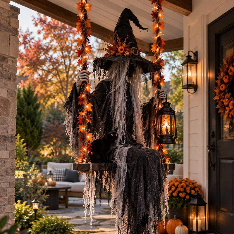 🎃 Hanging Witch Halloween Decoration – 1.5M Spooky Porch Swing
