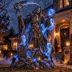 Giant Grim Reaper Halloween Yard Decoration with Glowing Blue Ghosts