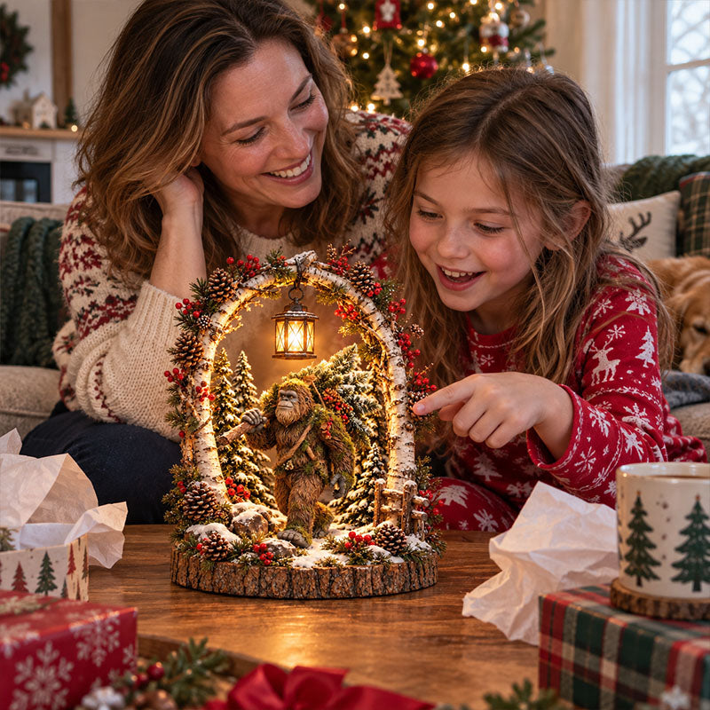 Highland Cow Christmas Woodland Lantern Decor – Rustic Lighted Farmhouse Winter Tabletop Decoration