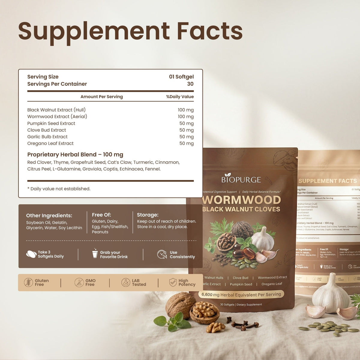 Wormwood Black Walnut Cloves 6,600mg Softgels