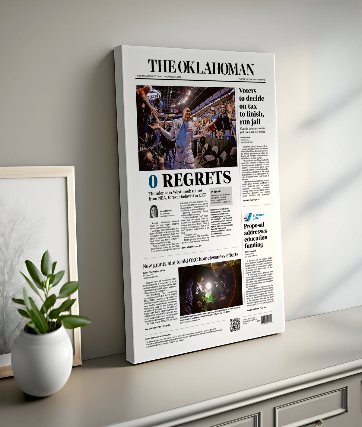 Russell Westbrook 0 Regrets Front Page Wall Art
